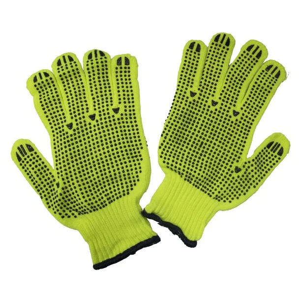 Перчатки салатовые полиэстр с ПВХ точкой, 10 класс, с начесом